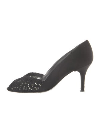 Stuart Weitzman Satin Lace Trim Embellishment Pumps