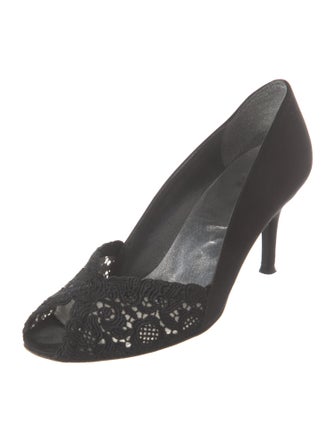 Stuart Weitzman Satin Lace Trim Embellishment Pumps