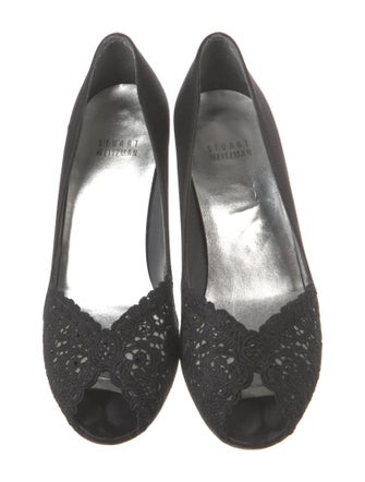 Stuart Weitzman Satin Lace Trim Embellishment Pumps