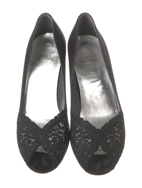 Stuart Weitzman Satin Lace Trim Embellishment Pumps