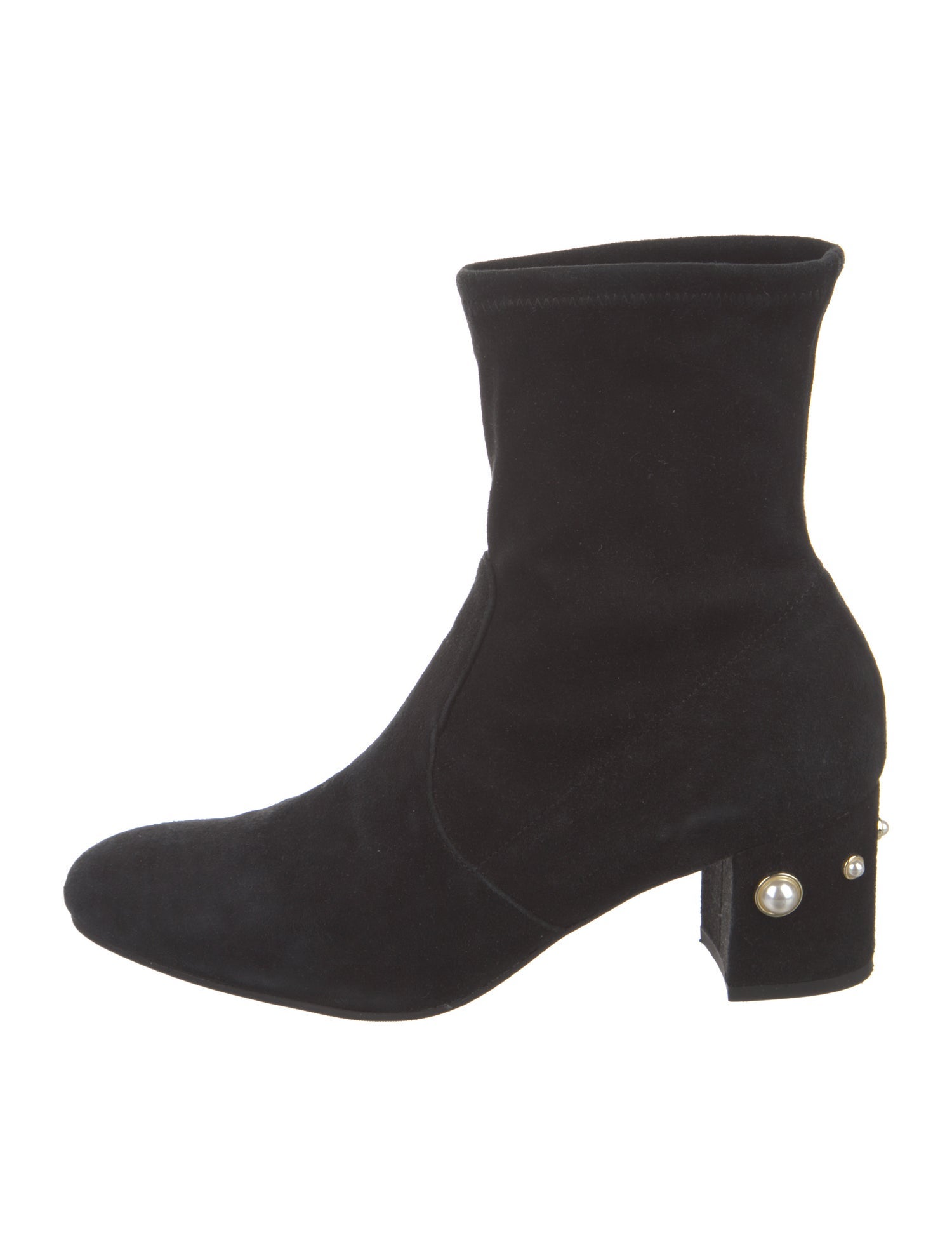 Stuart Weitzman Faux Pearl Accents Suede Sock Boots