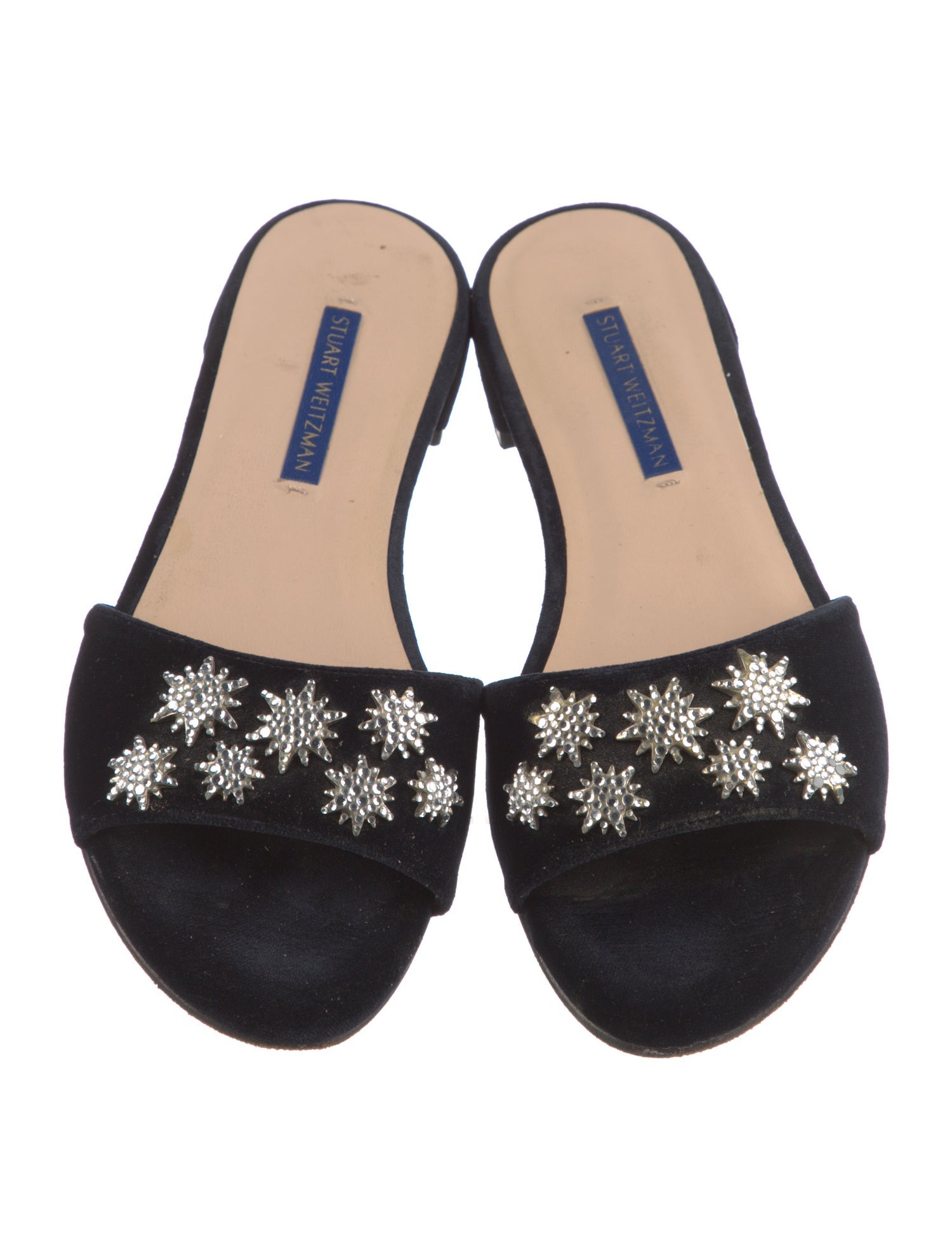 Stuart Weitzman Suede Studded Accents Slides
