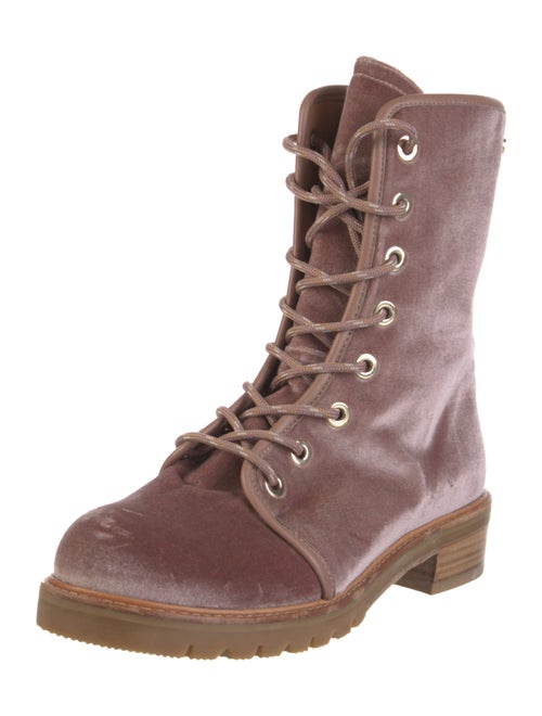Stuart Weitzman Velvet Leather Trim Embellishment Combat Boots