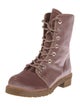 Stuart Weitzman Velvet Leather Trim Embellishment Combat Boots