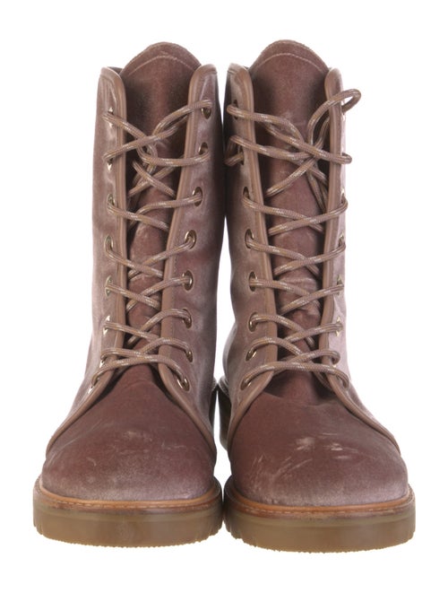 Stuart Weitzman Velvet Leather Trim Embellishment Combat Boots