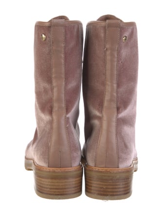 Stuart Weitzman Velvet Leather Trim Embellishment Combat Boots