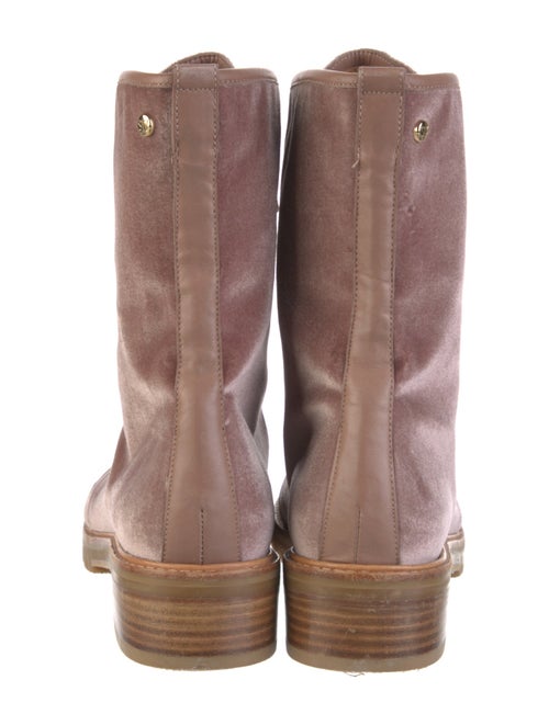 Stuart Weitzman Velvet Leather Trim Embellishment Combat Boots