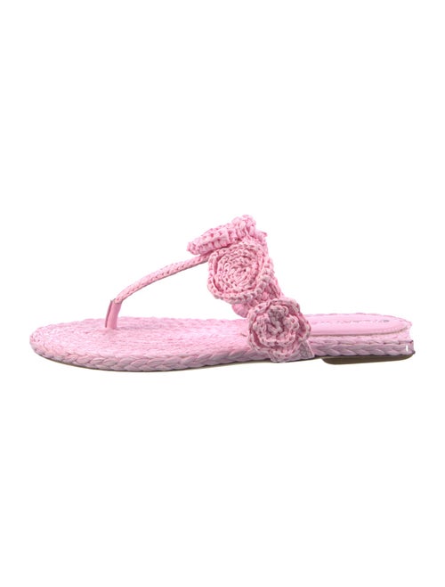 Stuart Weitzman Raffia Crochet Trim T-Strap Sandals