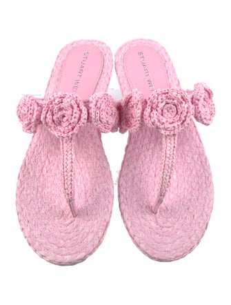 Stuart Weitzman Raffia Crochet Trim T-Strap Sandals