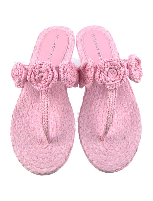 Stuart Weitzman Raffia Crochet Trim T-Strap Sandals