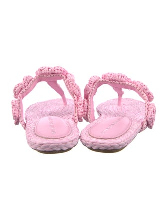 Stuart Weitzman Raffia Crochet Trim T-Strap Sandals