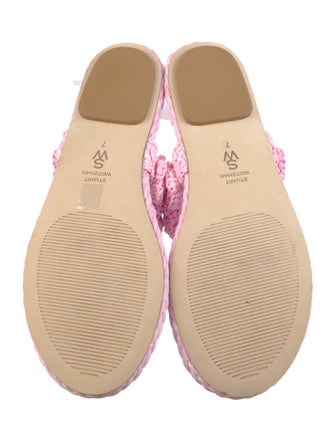 Stuart Weitzman Raffia Crochet Trim T-Strap Sandals