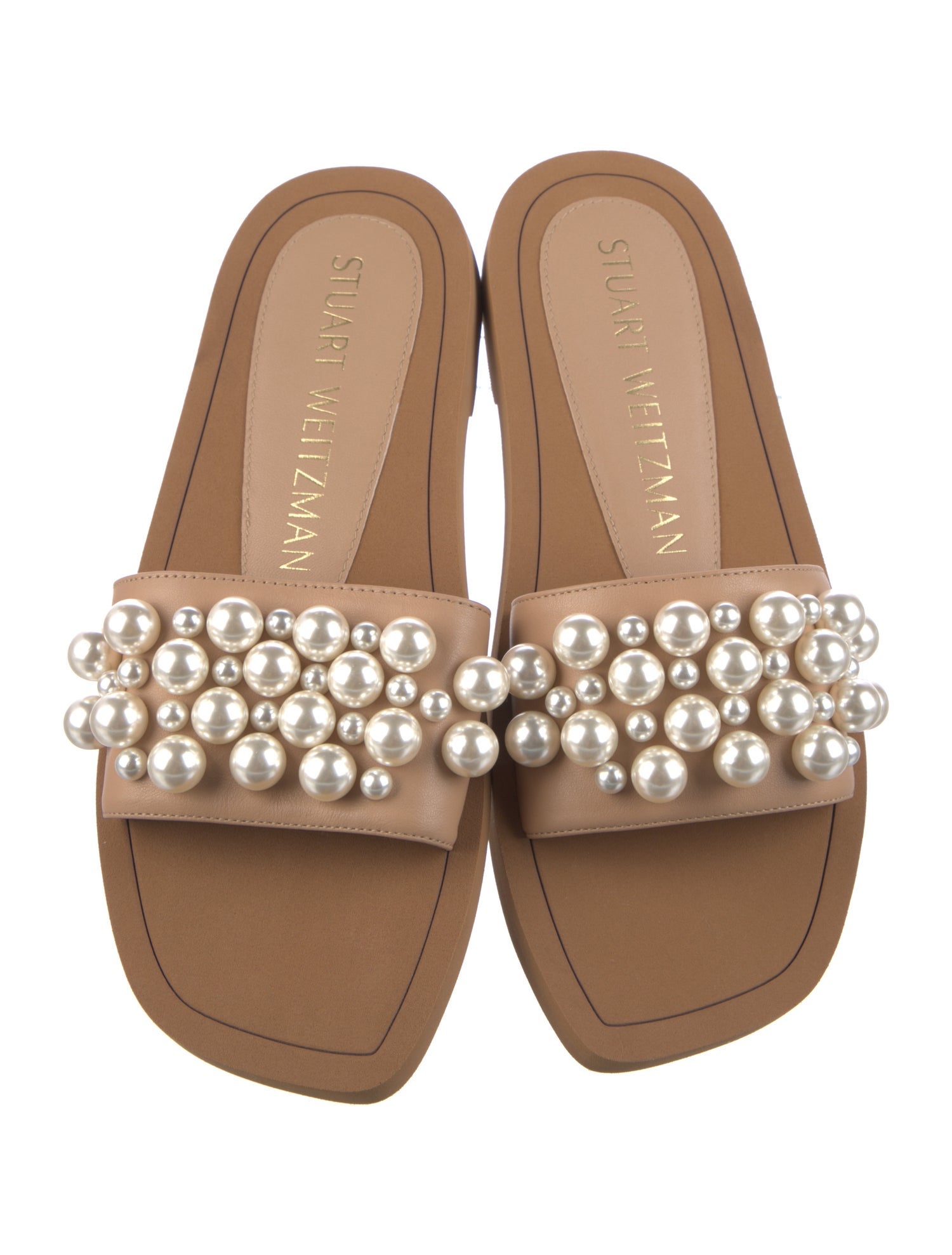 Stuart Weitzman Leather Beaded Accents Slides