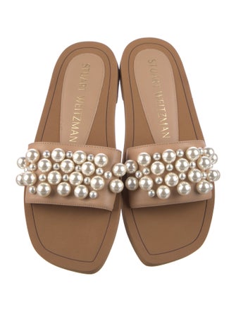 Stuart Weitzman Leather Beaded Accents Slides