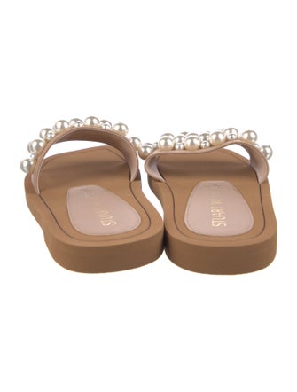 Stuart Weitzman Leather Beaded Accents Slides