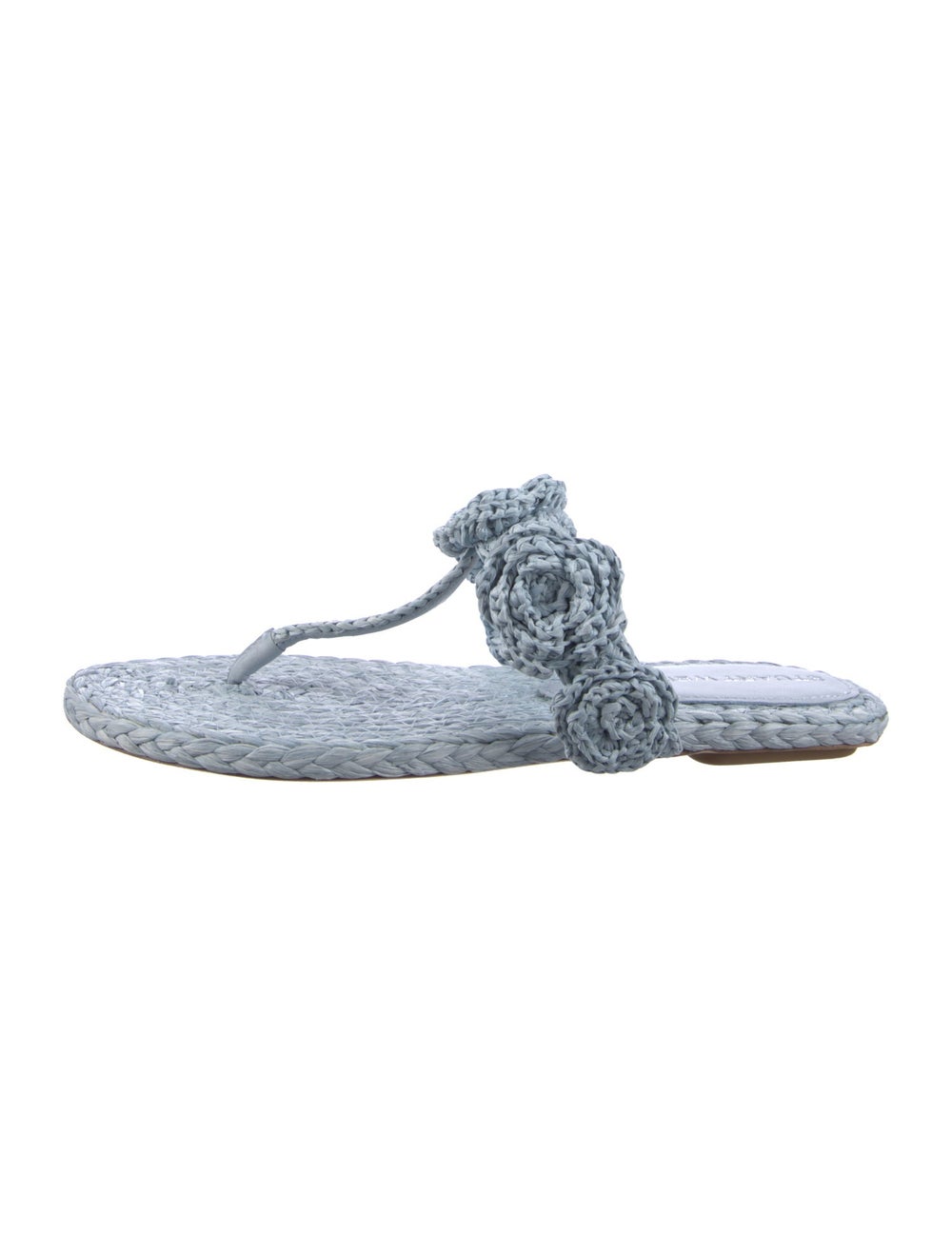 Stuart Weitzman Raffia Slides Blue Patterned Croc… - image 1
