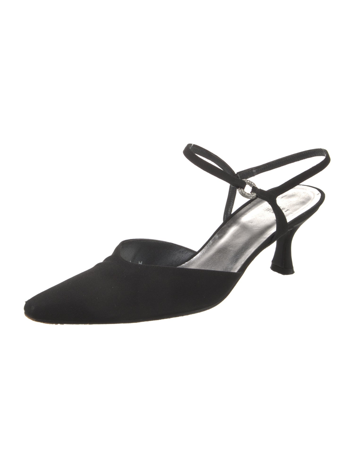 Stuart Weitzman Satin Crystal Embellishments Slingback Pumps