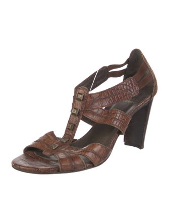 Stuart Weitzman Leather Studded Accents T-Strap Sandals