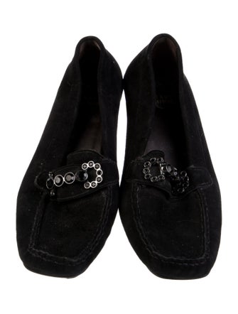 Stuart Weitzman Suede Crystal Embellishments Loafers