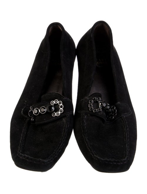 Stuart Weitzman Suede Crystal Embellishments Loafers