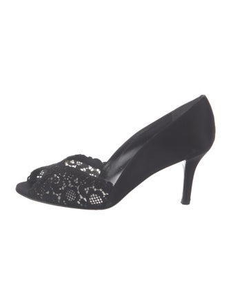 Stuart Weitzman Satin Lace Pattern Pumps
