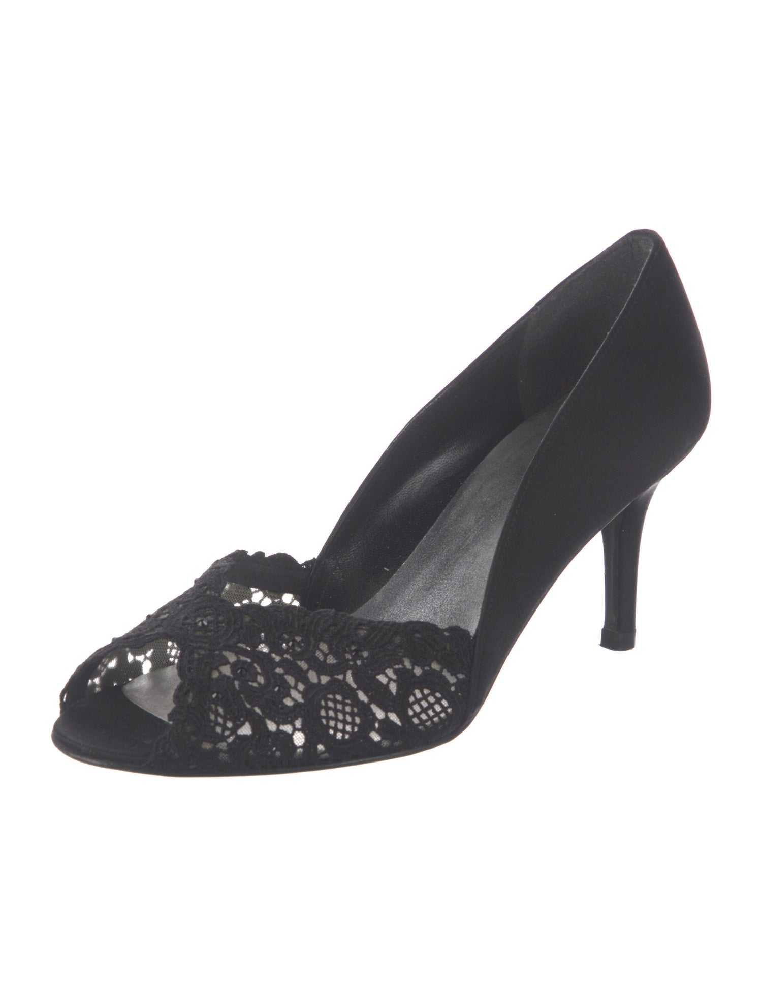 Stuart Weitzman Satin Lace Pattern Pumps