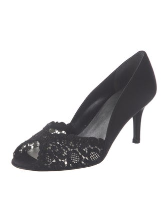 Stuart Weitzman Satin Lace Pattern Pumps
