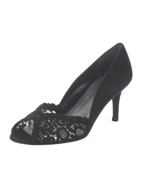 Stuart Weitzman Satin Lace Pattern Pumps