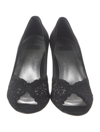 Stuart Weitzman Satin Lace Pattern Pumps