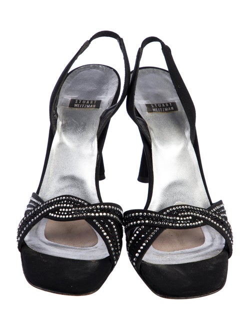 Stuart Weitzman Satin Crystal Embellishments Slingback Sandals