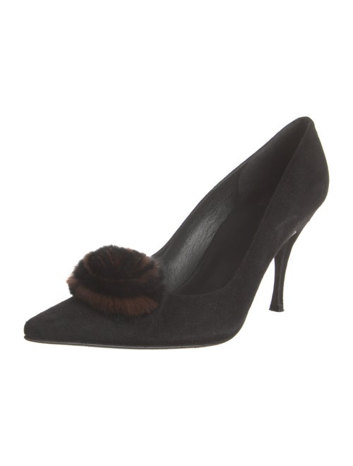 Stuart Weitzman Suede Faux Fur Trim Pumps