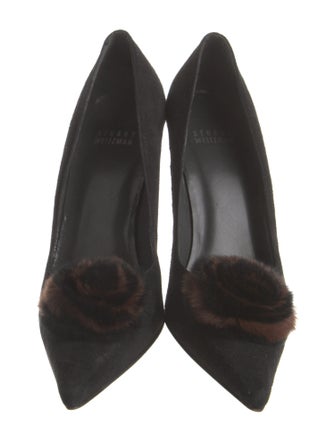 Stuart Weitzman Suede Faux Fur Trim Pumps