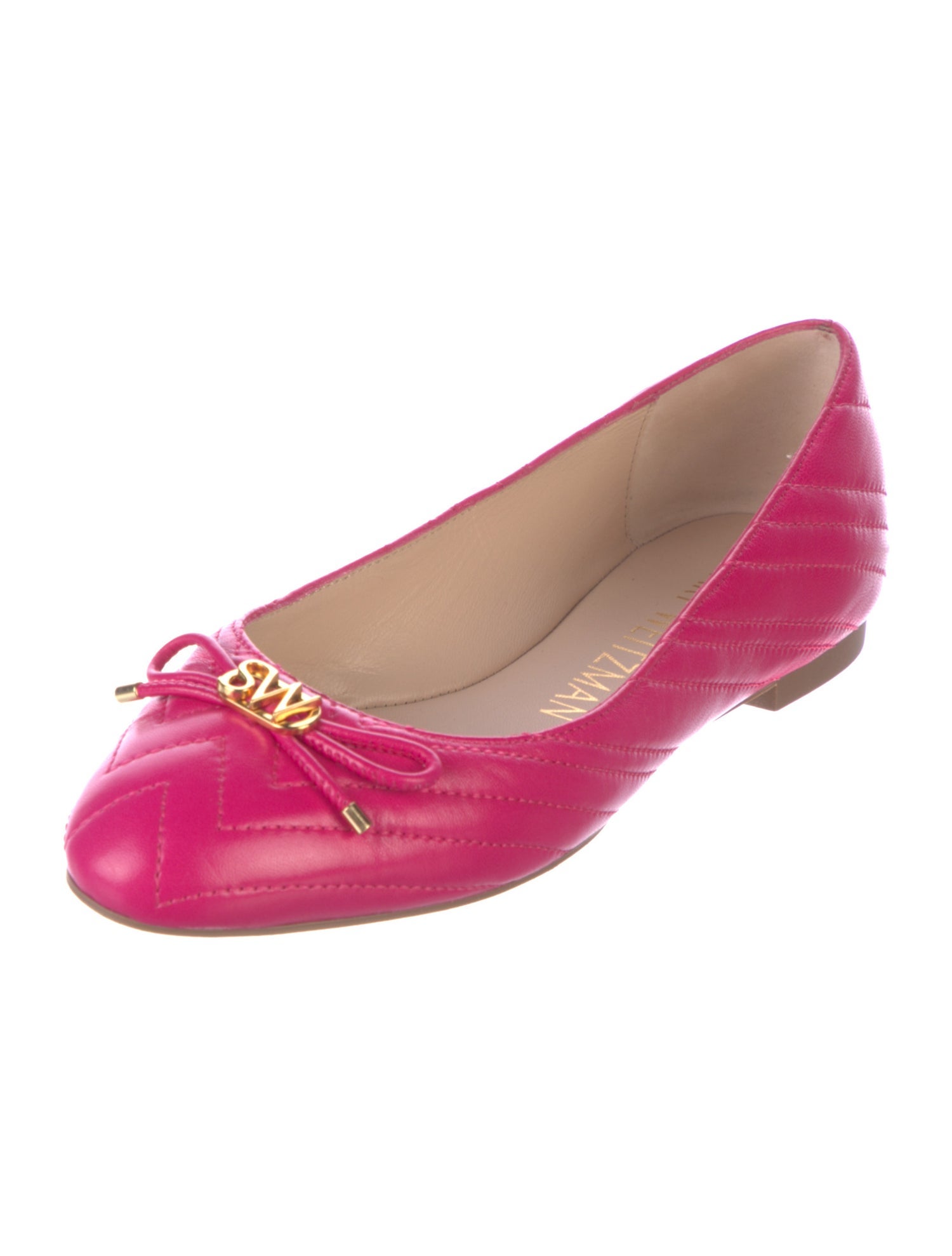 Stuart Weitzman Leather Bow Accents Ballet Flats
