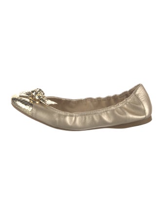 Stuart Weitzman Leather Bow Accents Ballet Flats