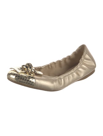 Stuart Weitzman Leather Bow Accents Ballet Flats