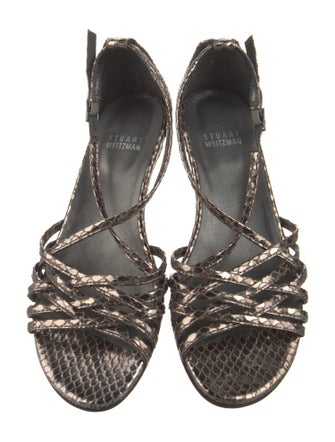 Stuart Weitzman Leather Animal Print T-Strap Sandals