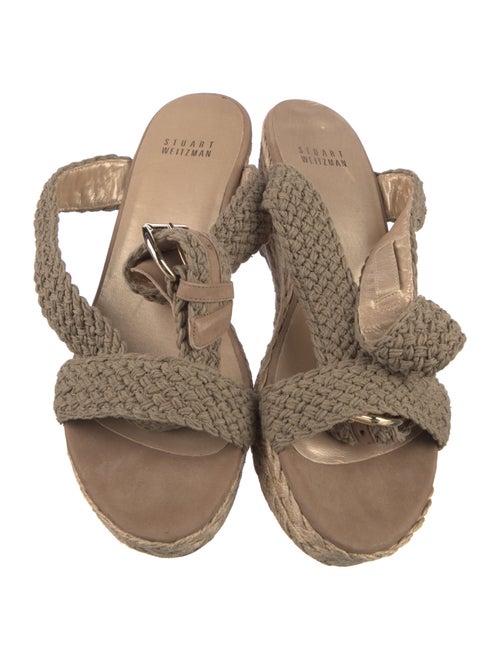Stuart Weitzman Jute Leather Trim Embellishment Espadrilles