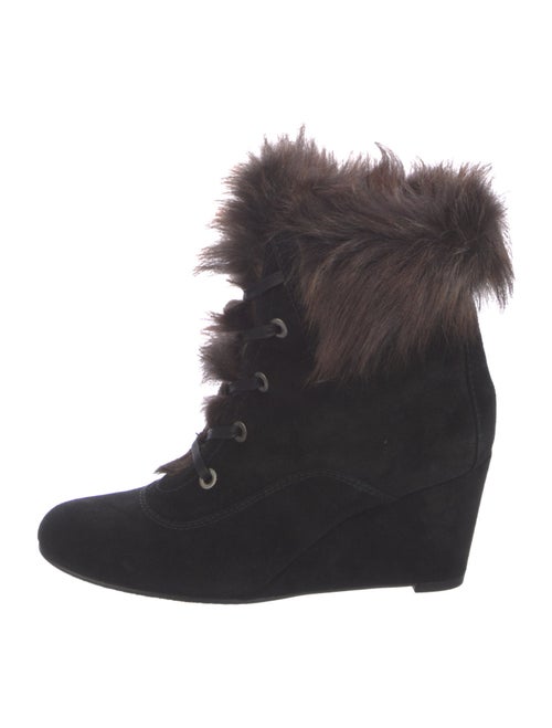 Stuart Weitzman Suede Fur Trim Lace-Up Boots