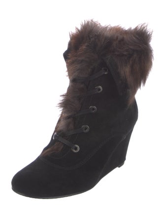 Stuart Weitzman Suede Fur Trim Lace-Up Boots