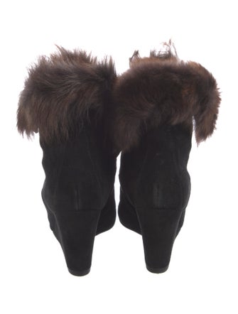 Stuart Weitzman Suede Fur Trim Lace-Up Boots