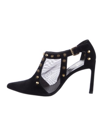 Stuart Weitzman Suede Mesh Accents T-Strap Pumps