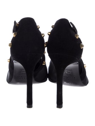 Stuart Weitzman Suede Mesh Accents T-Strap Pumps