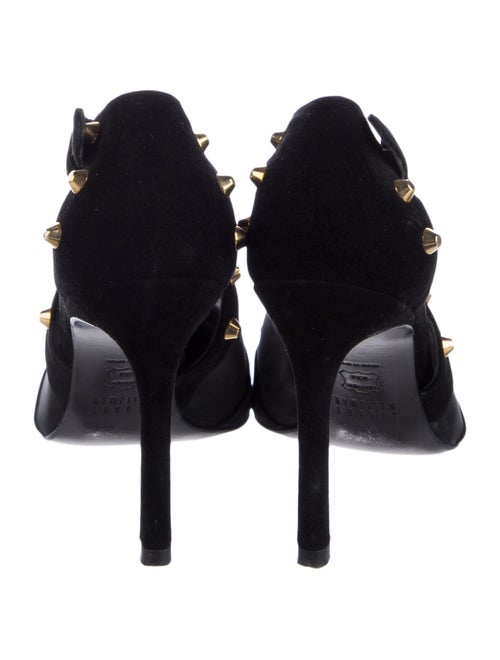 Stuart Weitzman Suede Mesh Accents T-Strap Pumps