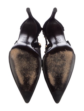 Stuart Weitzman Suede Mesh Accents T-Strap Pumps