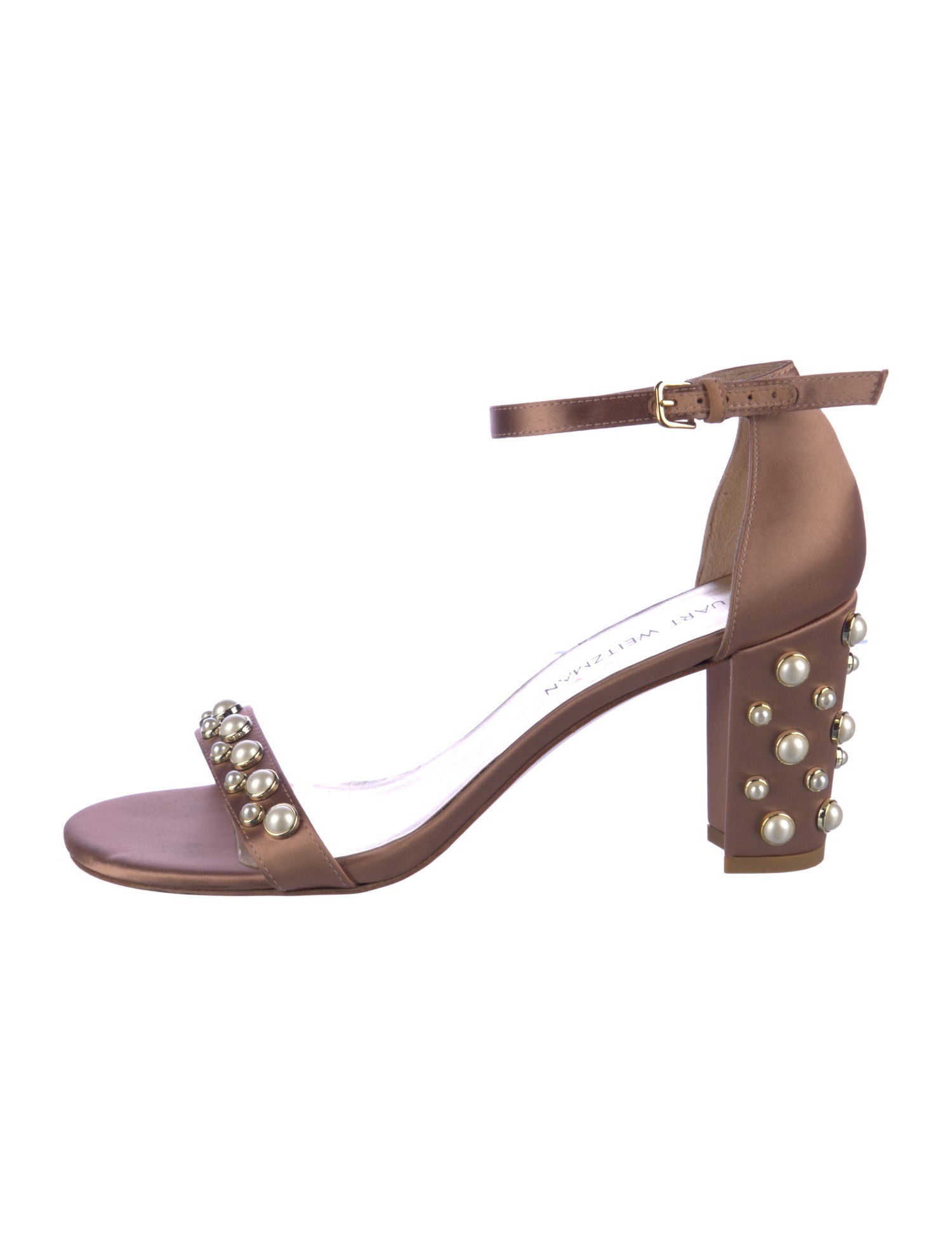 Stuart Weitzman Faux Pearl Accents Satin Sandals