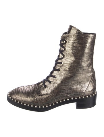 Stuart Weitzman Boots Faux Pearl Accents Studded Combat US 8.5 |