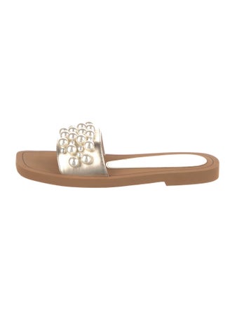 Stuart Weitzman Leather Beaded Accents Slides