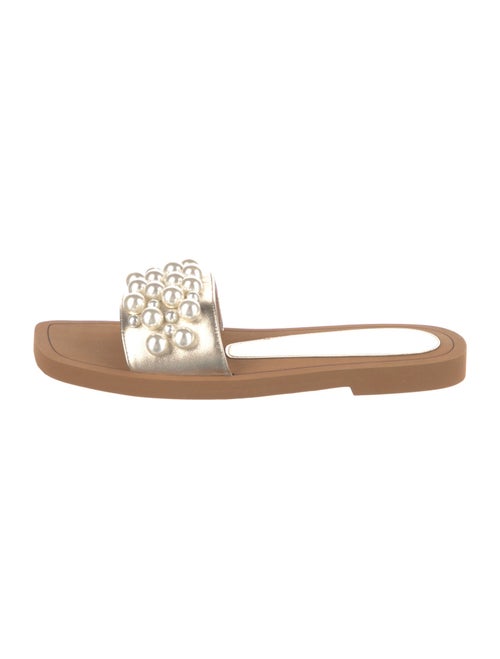 Stuart Weitzman Leather Beaded Accents Slides