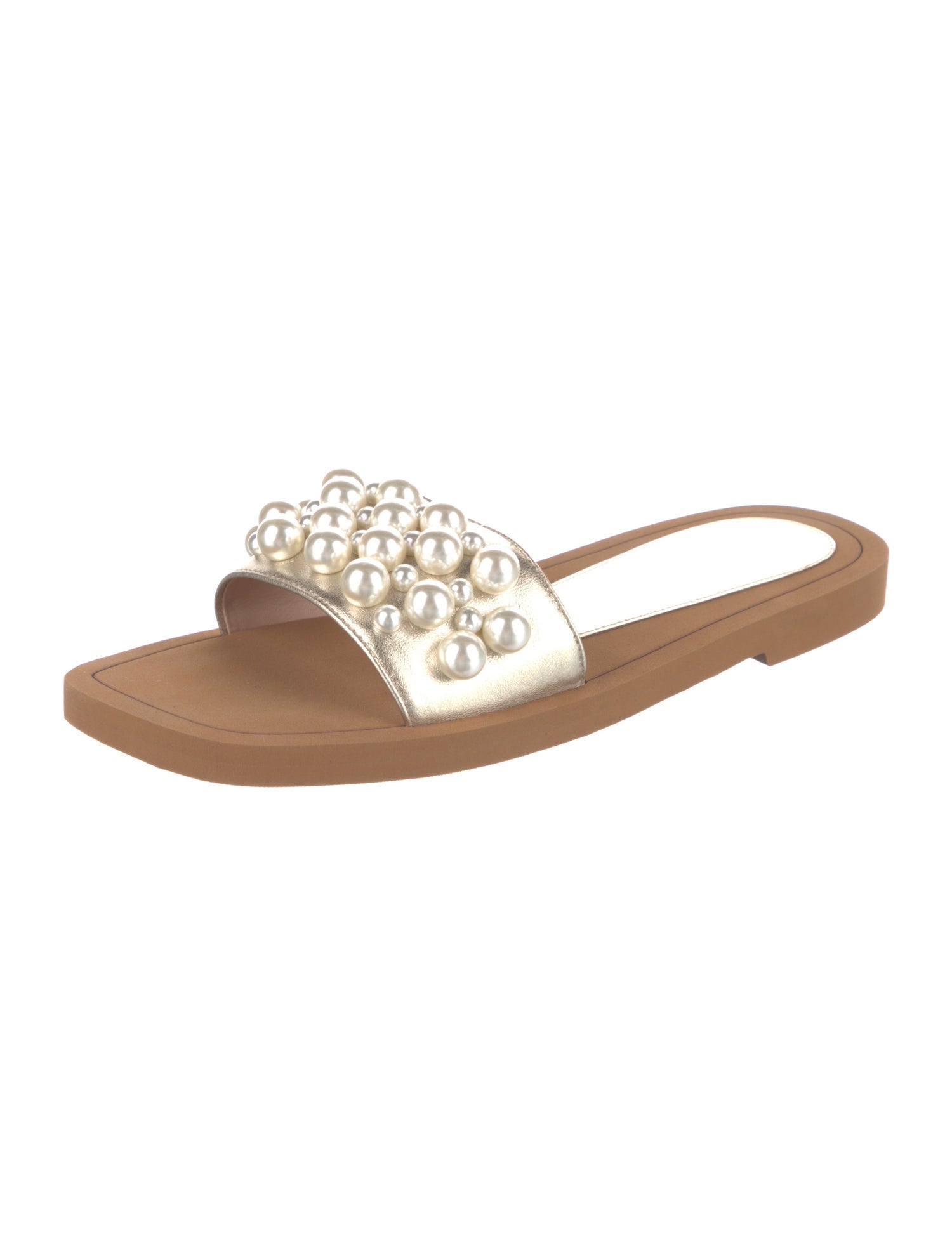 Stuart Weitzman Leather Beaded Accents Slides