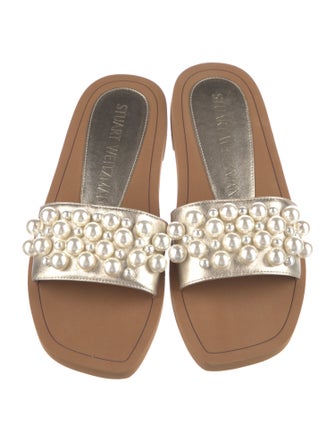 Stuart Weitzman Leather Beaded Accents Slides